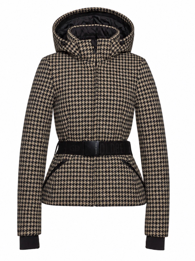 Goldbergh Claire Hida Houndstooth Ski Jacket Tan Black Us 6 Hood Belted
